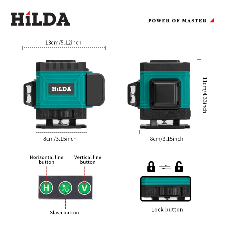 HILDA 16/12 Lines 4D Laser Level Green Line SelfLeveling 360 Horizontal And Vertical Super Powerful Laser Level Green Beam