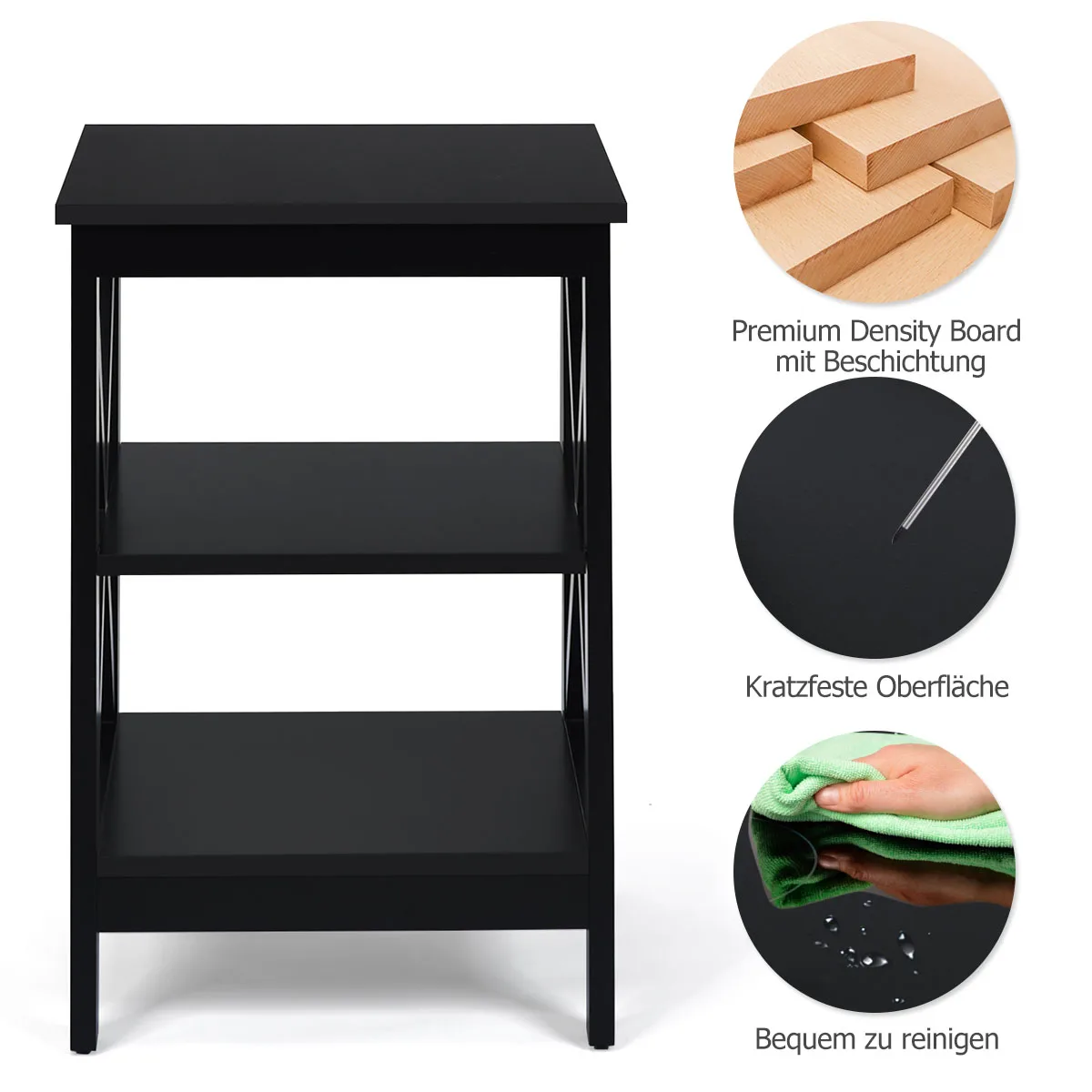 3-level bedside table set of 2 side table table bedside cabinet, sofa table coffee table table for bedroom, living room 40x40x61cm