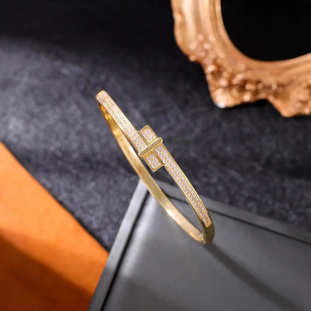 

RAKOL Classical Full Crystal Cubic Zircon Bangles Geometric CZ Bracelet for Women Fashion Brand Bridal Zirconia Jewelry
