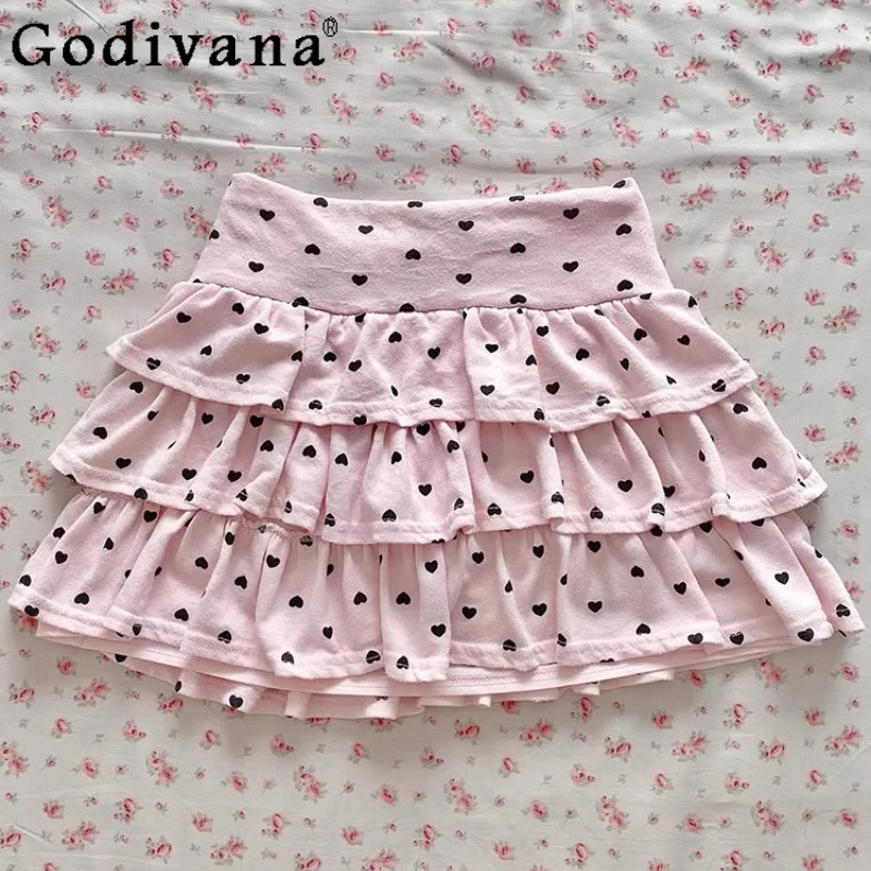 

Summer Beautiful Pink Polka Dot Skirt for Women 2025 Original Cute Cake Puff Skirt Female Japanese Style Sweet Mini Skirt