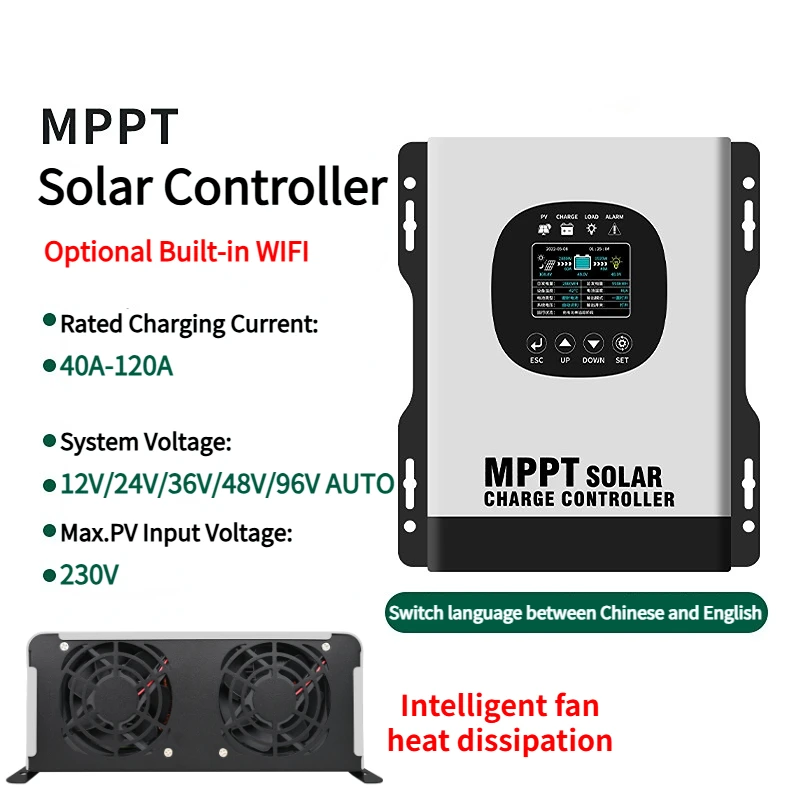 40A 60A 80A 120A 230VDC Built-In WIFI MPPT Solar Controller PV Regulator Auto Match 12V -96V for Lifepo4 Lithium GEL Lead Acid