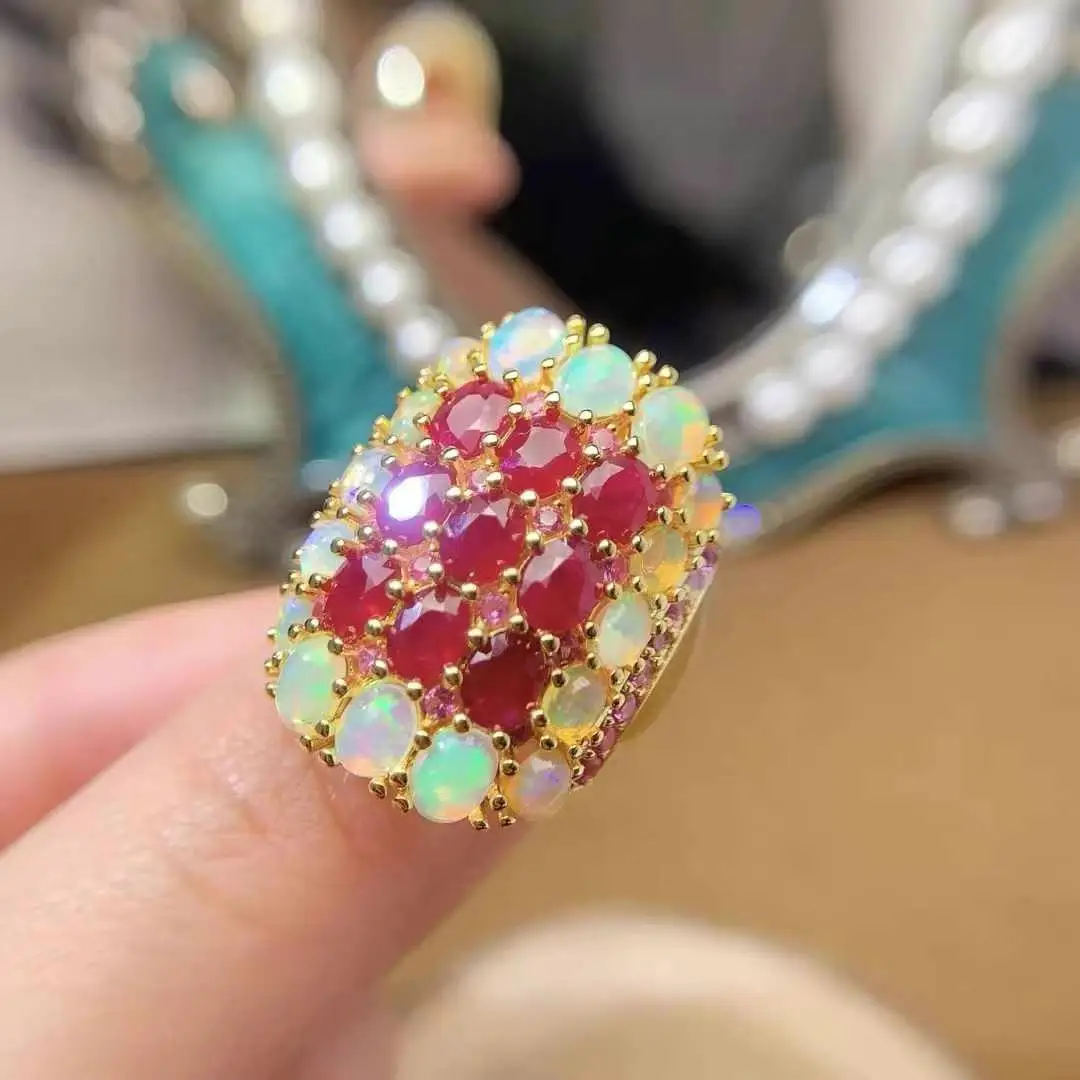 

Elegant Gift for Your Wife New Coming Opal Ring Natural Real Opal 925 Sterling Silver Delicate Women Wedding ring Fine Jewelry