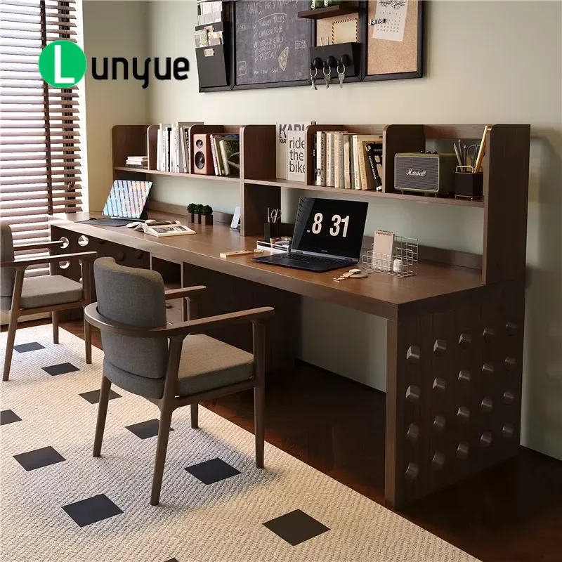 All solid wood double desk long computer desk bedroom high-end desk student study table home writing