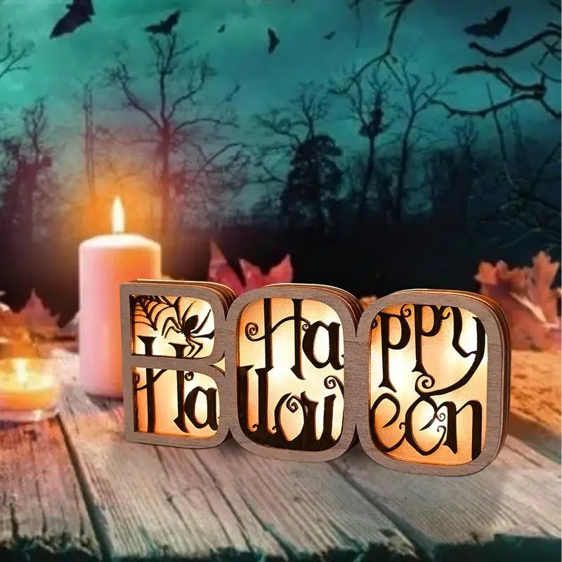 Halloween BOO Light Tabletop Light Halloween Ornament Battery Powered Hand Painted Spooky Lighted LED Alphabet Letters Light For