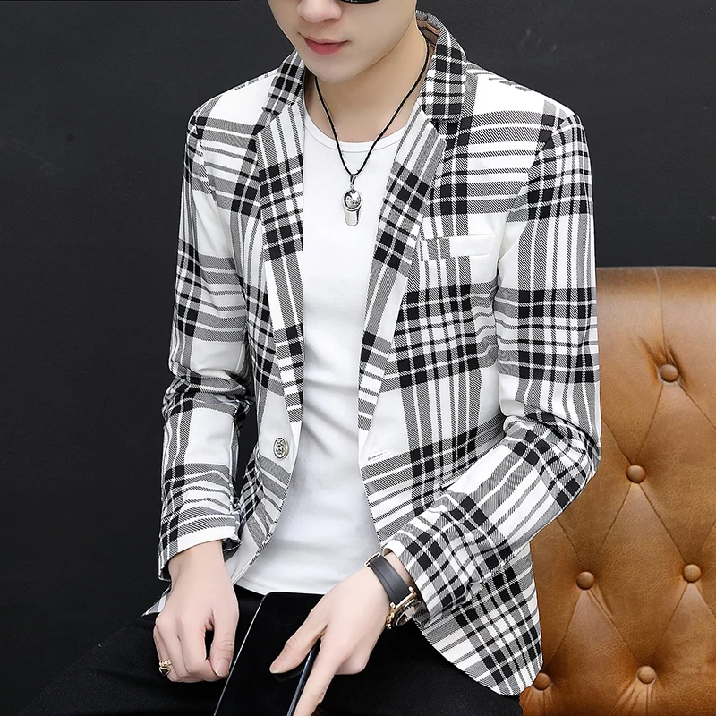 

Модный клетчатый мужской костюм Jaet, весенне-осенний новый молодежный повседневный облегающий студенческий верхний костюм, модная длинная све