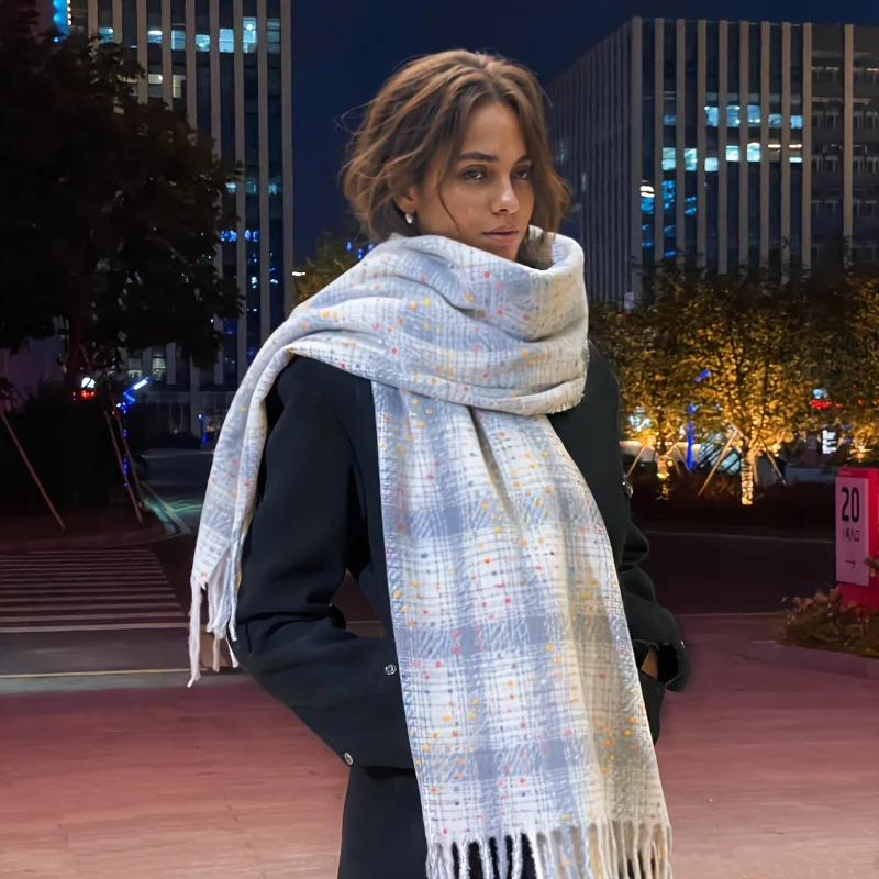 

Rainbow Candy Bean Polka Dot Women'S Scarf For Winter Warmth And Versatile Plaid Tassel Scarf Shawl