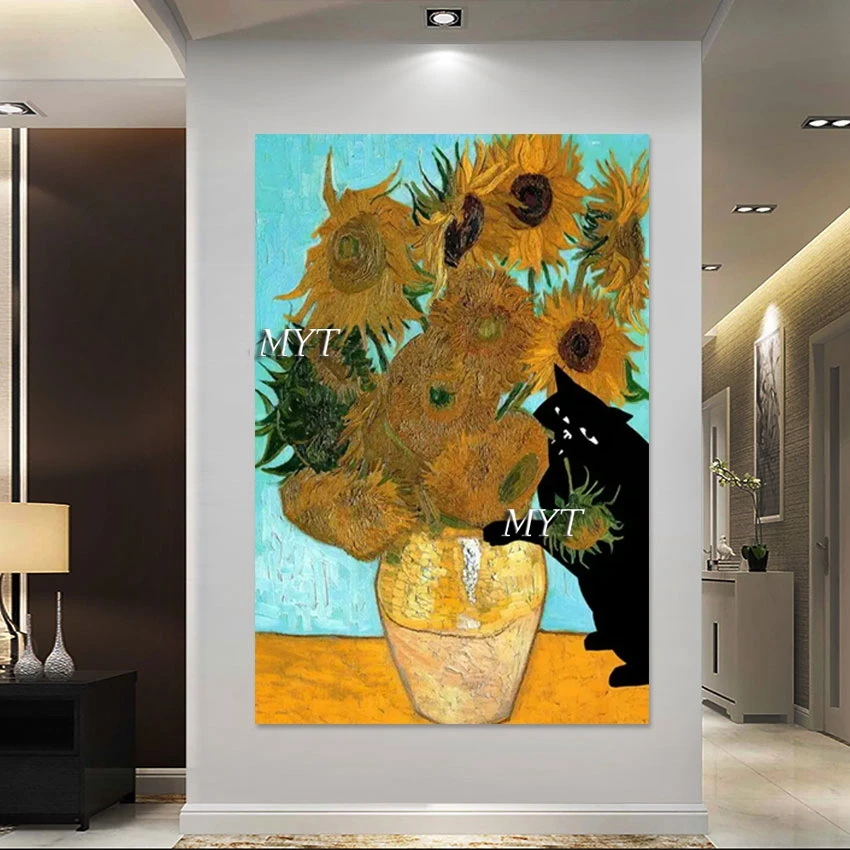 

Easy Art Design Abstract Sunflowers Pictures Cat Decoration Canvas Handmade Artwork Unframed Wall Painting For Sleeping Room