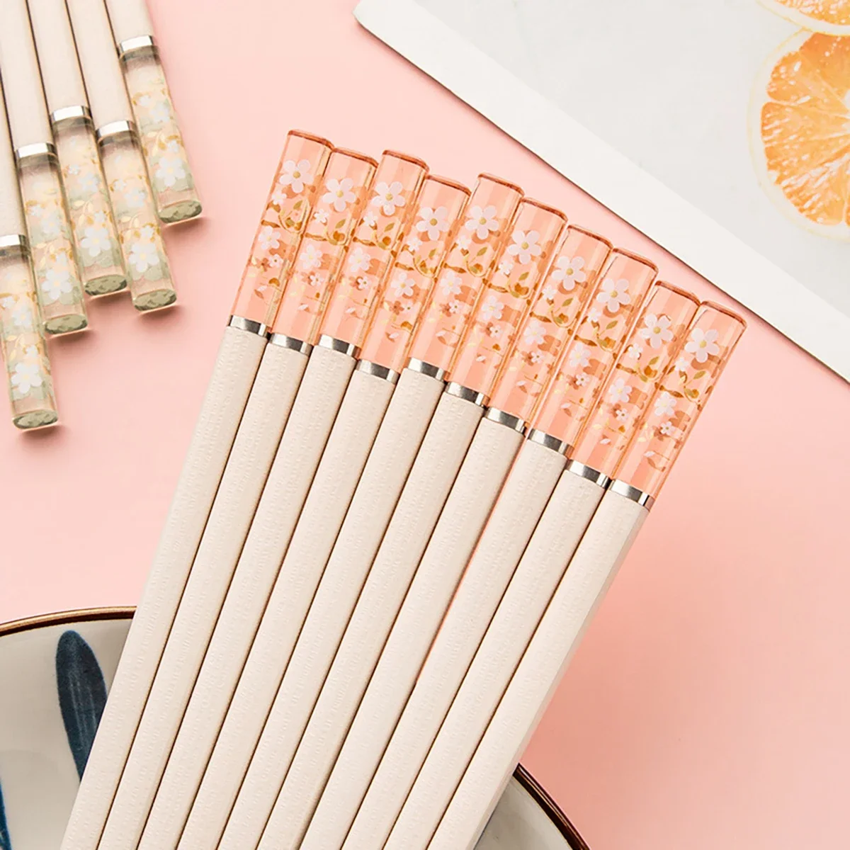 5 Pairs New Pattern Non-slip Amber Sakura Chopsticks Cherry Blossom Petals Sushi Stick Chopsticks Eco-Friendly Food Chopsticks