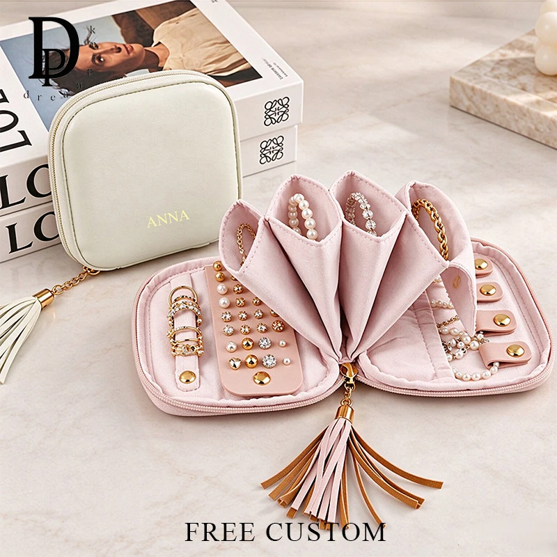 Custom Name PU Leather Jewelry Bag Travel Woman Waterproof Storage Organizor Bracelet Earring Rings Pouch DIY Luxury Wallet Gift