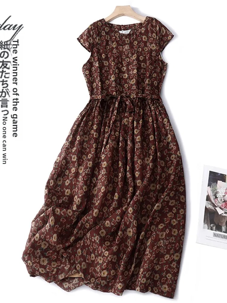 العلامة التجارية الجديدة القطن لين دكتور مع الخصر Cinching كبير سوينغ ريترو طباعة ألف خط ميدي تنورة للنساء موسم الصيف الجولة Ne #1