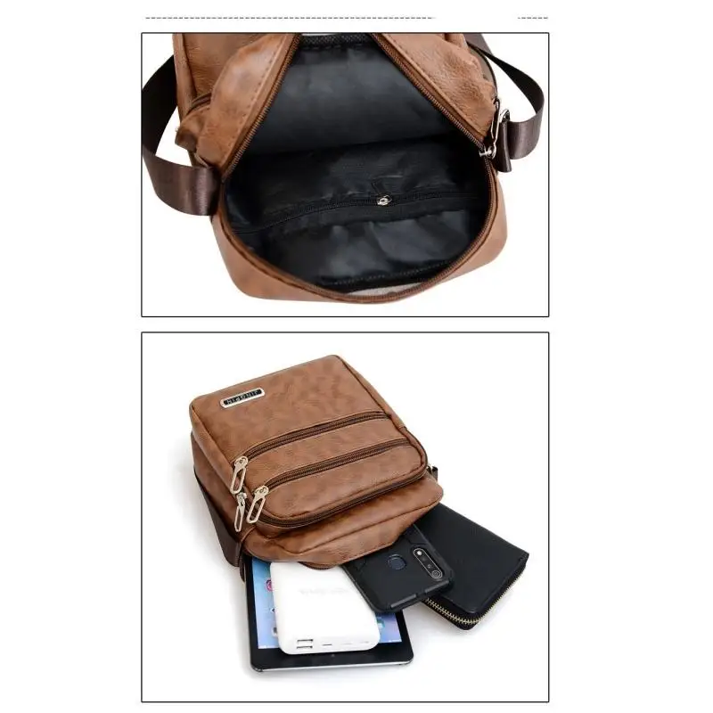 PU Leder männer Umhängetasche Retro Multi-Schicht Große-kapazität männer Umhängetasche Schulter Tasche Mann Handtasche reise Rucksack – Detail 6