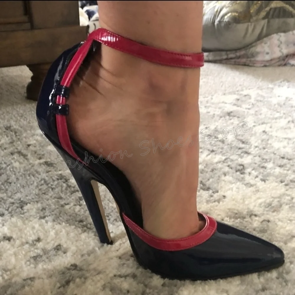Black Pointed Toe Ankle Buckle Pumps Patent leather Thin High Heels High Heel Shoes for Women Heels 2025 New Zapatos Para Mujere