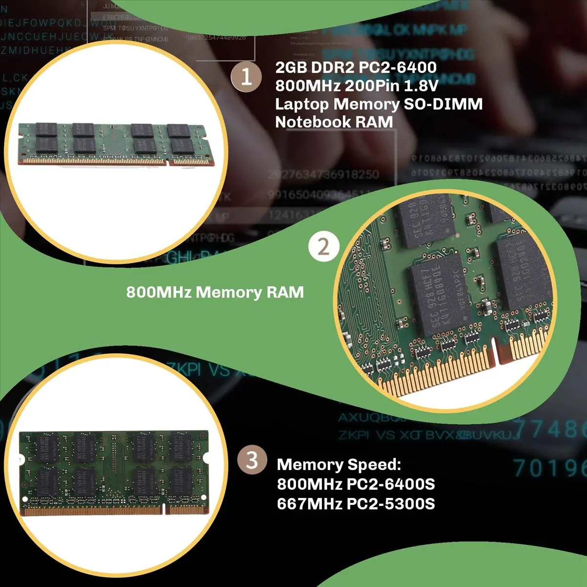 ABAN 2GB DDR2 PC2-6400 800MHz 200Pin 1.8V Laptop Memory SO-DIMM Notebook RAM