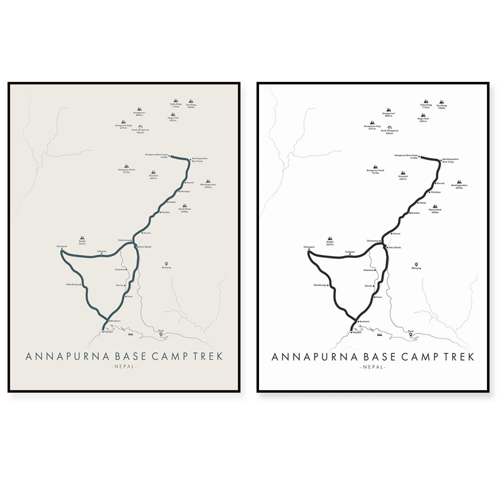 Annapurna Base Camp Trek Poster, Annapurna Base Camp Trek Map, Annapurna Wall Art, Nepal Trek | Himalayas Trek Map Poster Art