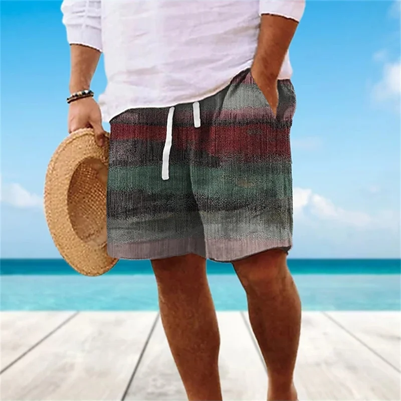 Men's Loose-fitting Beach Pants Drawstring Quick-drying Summer Shorts Men's Retro Textured Print Casual Oversized Sports Shorts