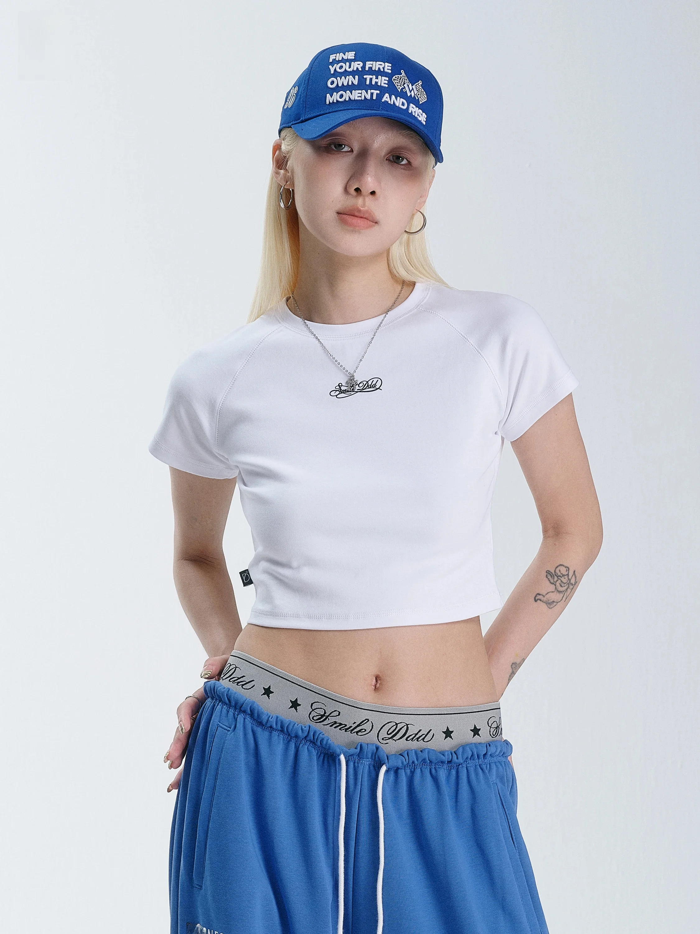 Slim Fit Short Sleeve T-Shirt round Neckline  Waist American Hot Girl Summer Sporty Jazz Dance Cotton Lycra Blend Top