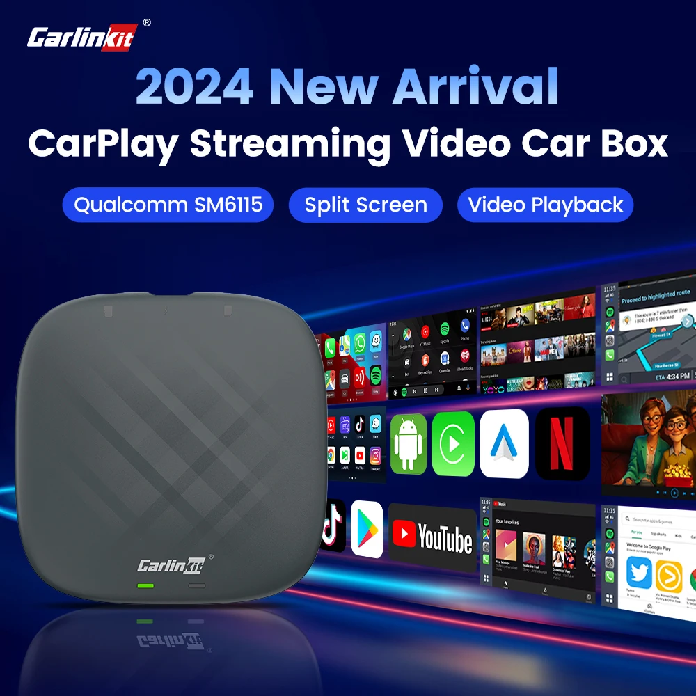 CarlinKit Wireless CarPlay Android TV Ai Box For Netflix Wireless Android Auto Video Streaming Box 2.4&5Ghz Wifi BT FOTA Upgrade