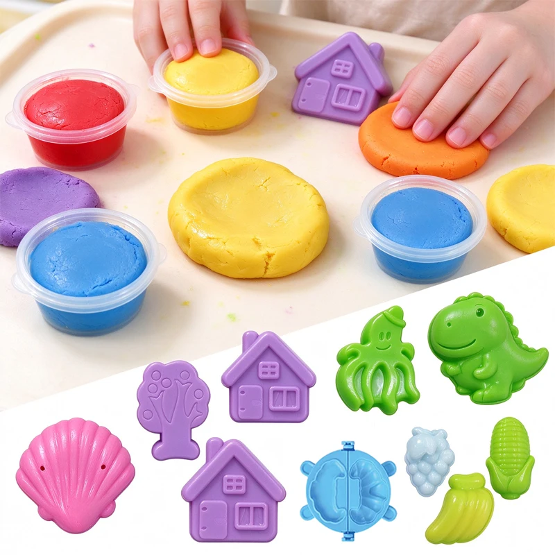 Kids Play Dough Molds Set Color Dough with Nature Fruit Chinese Food Molds Kit Non-Sticky Children Handmade Modeling Clay Gifts