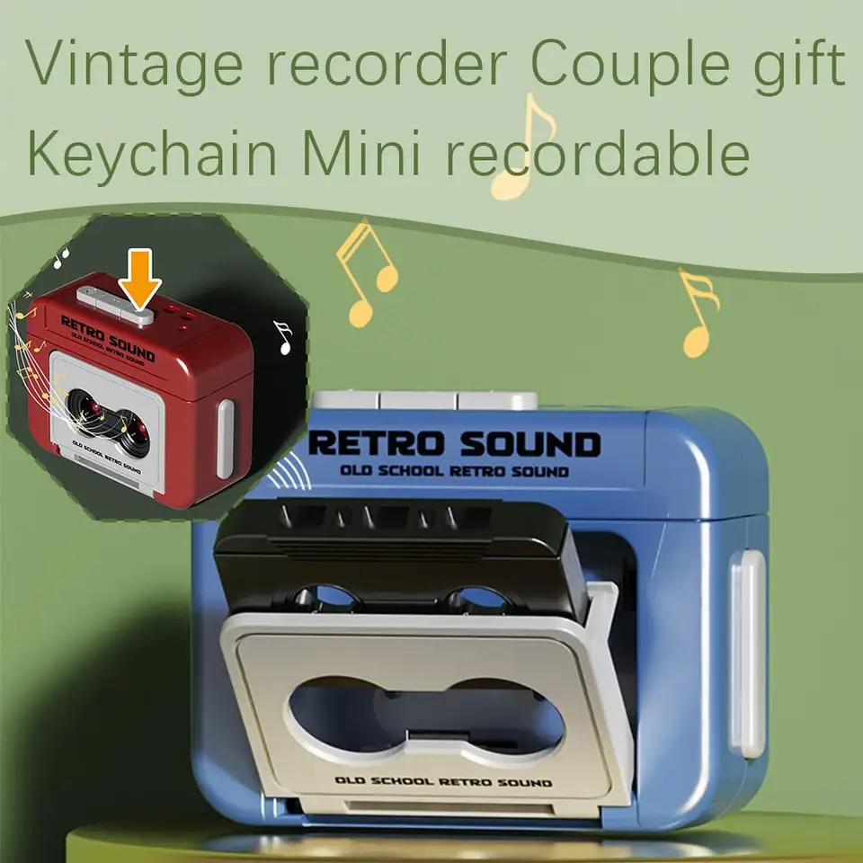 Deze gloednieuwe mini retro cassetterecorder met sleutelhanger kan Deze gloednieuwe mini retro cassetterecorder met sleutelhanger kan