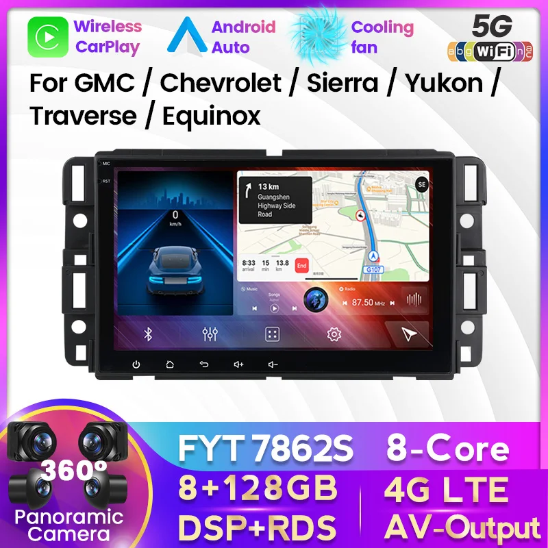 

4G LTE Android 12 Car Radio Multimedia Video Player For GMC Yukon Chevrolet Chevy Tahoe Suburban Sierra Acadia GPS Carplay 2DIN