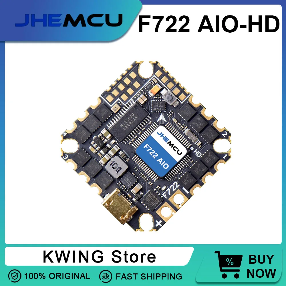 

JHEMCU GHF722AIO-HD 40A AIO Flight Controller F722 FC Baro OSD BlackBox 40A 4in1 ESC 2-6S For RC FPV Freestyle Cinewhoop Drone