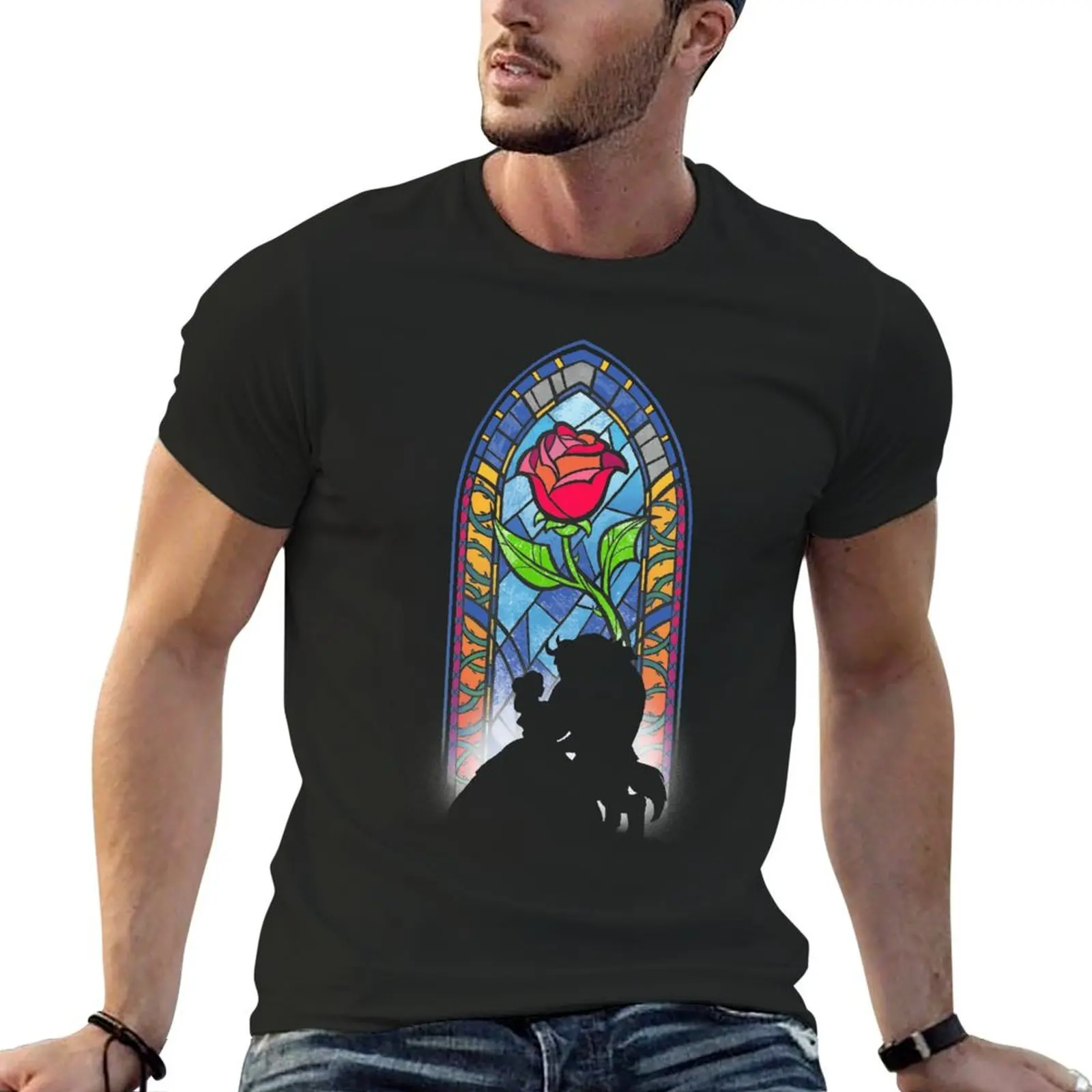 

The Rose - Beautiful Stained Glass - Animation Movie T-Shirt funny costumes plus sizes t shirts for men cotton