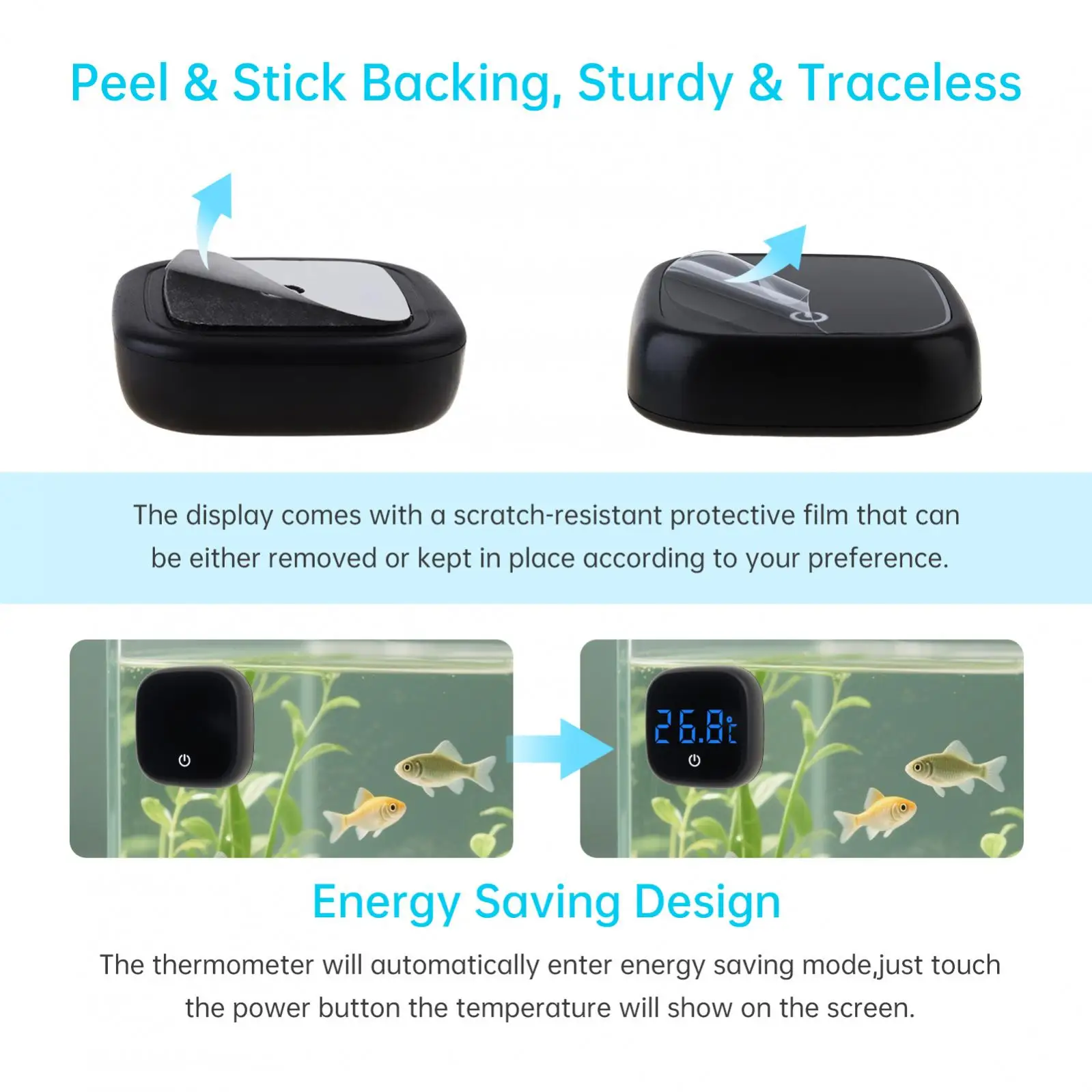 Cordless Digital Thermometer Square Display Degree Celsius White Black LED Fish Tank Temperature Gauge view 6