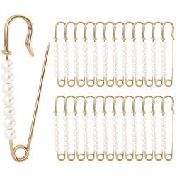 5PCS Faux Pearl Brooch Pins 2.95in Sweater Shawl Clip Safety Pins for Women Clothing Dress Pants Skirt Dressing Accessories