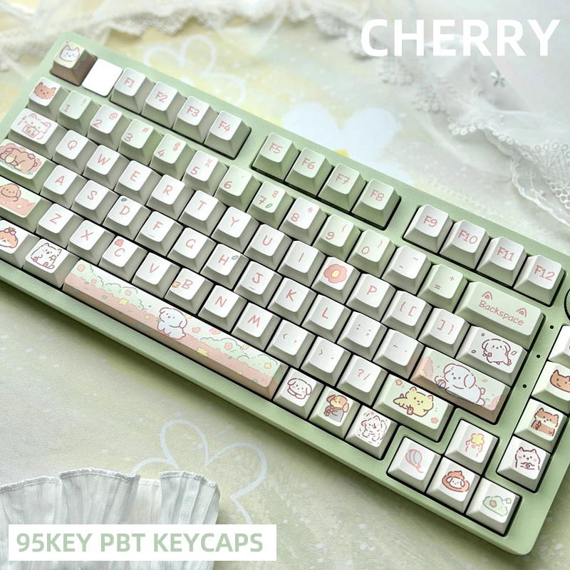 Keycaps bonitos 95 teclas (sem teclado) kit de teclas cereja pbt se encaixa 61-84 teclas teclado mecânico de troca quente para diy personalizado