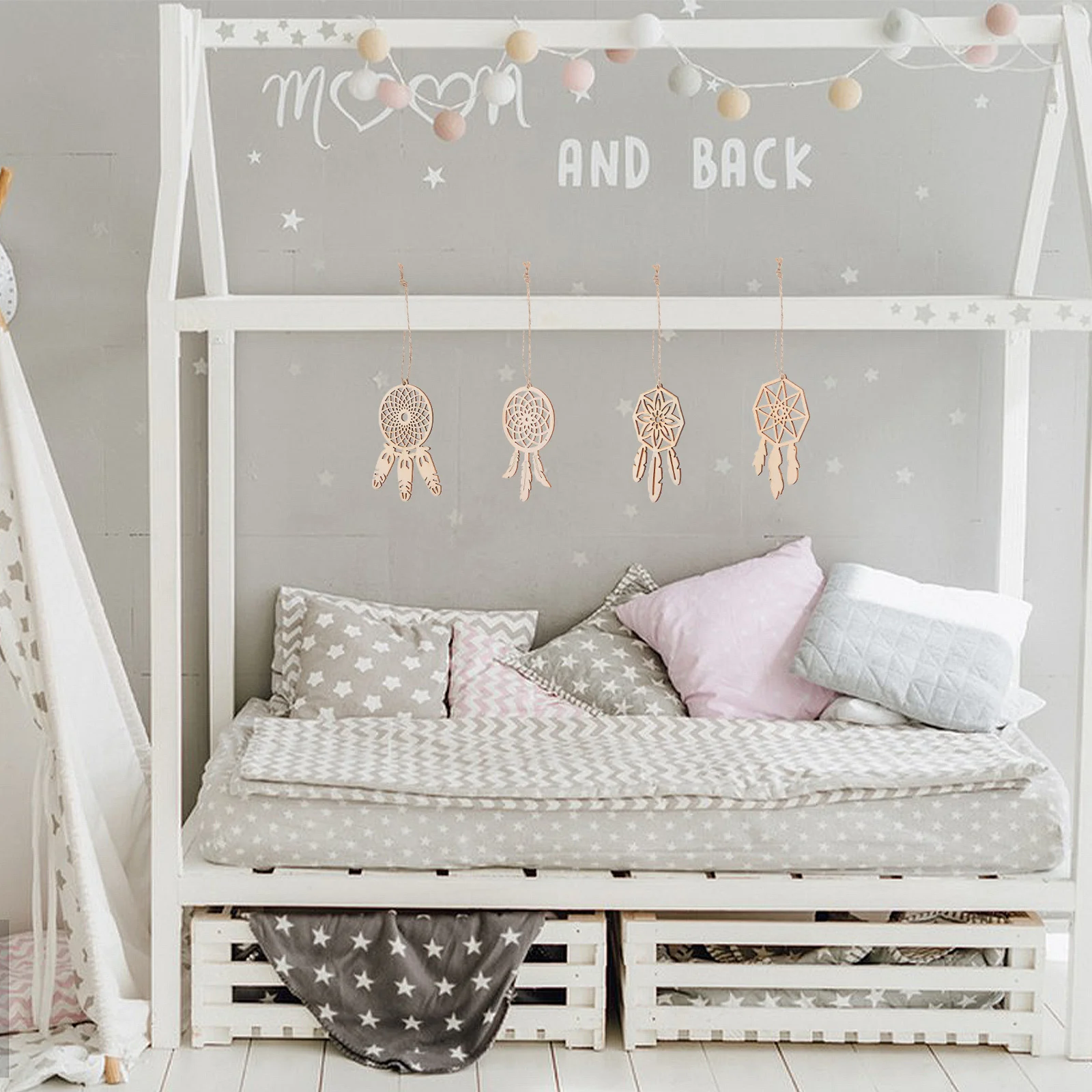 

40Pcs Indoor Hanging Decorations Wooden Dreamcatcher Pendants Elegant Wall Art for Home Office Cafe Nursery Decoration