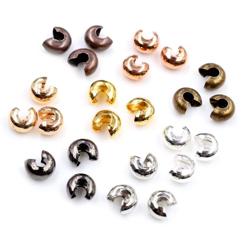 100pcs/lot Copper Round Covers Crimp End Beads 3 4 5mm Stopper Spacer Beads For DIY Jewelry Making Findings Supplies