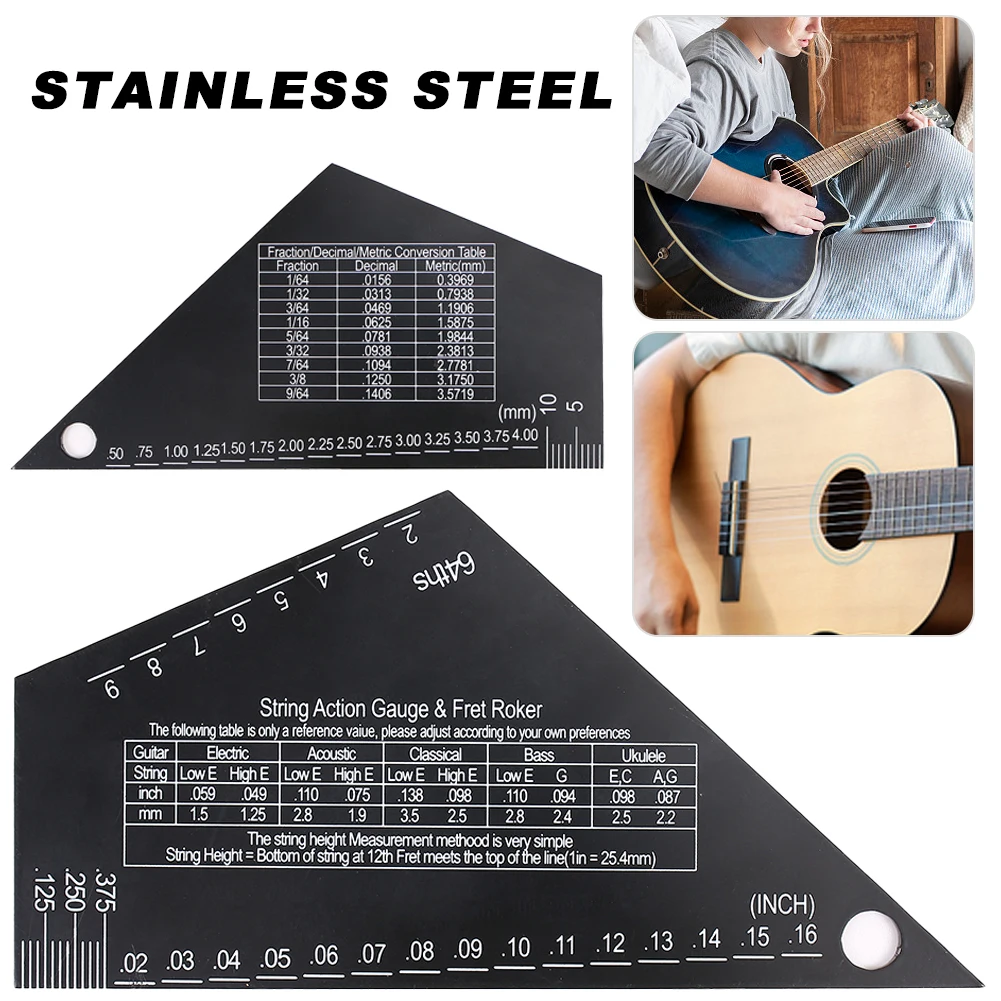 Stainless Steel Guitar String Action Gauge Fret Rocker String Height Ruler String Height Gauge for Guitar Leveling Luthier Tool