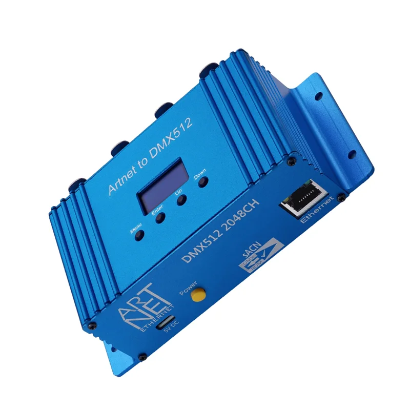 

Прочный 4-портовый Ethernet-интерфейс Artnet DMX512 для управления освещением, 2048-канальный со светодиодным дисплеем, 4-портовый Artnet DMX512 Ethernet Inte