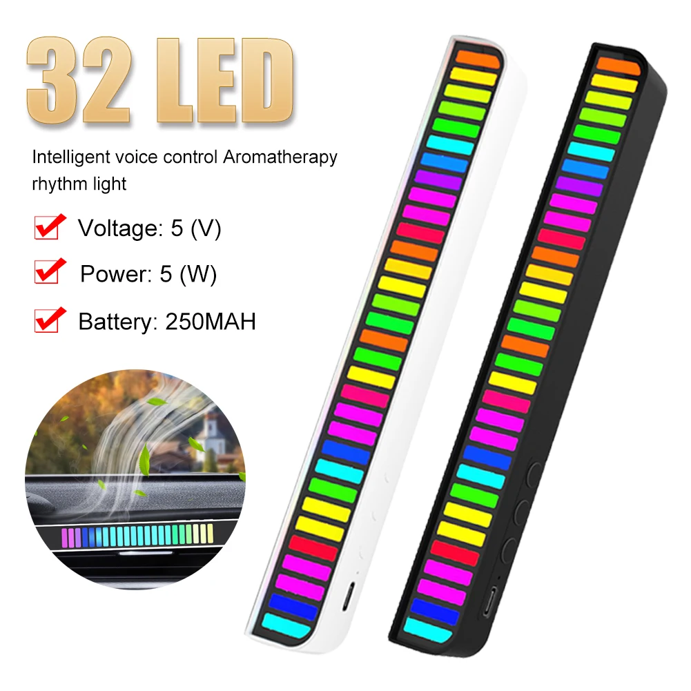 

LED Strip Light RGB Sound Control Voice-Activated Music Rhythm Light APP Control Rechargeable With Air Freshener Car Interior