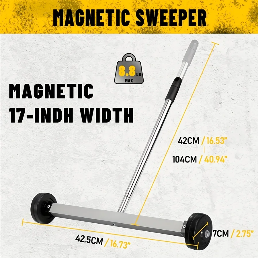 15-inch wheeled magnetic pick-up tool with adjustable handle. Suitable for picking up tools, nails, screws, nuts and clips. For cleaning and organizing garages and workshops. A Father's Day gift, ideal for dad or husband.