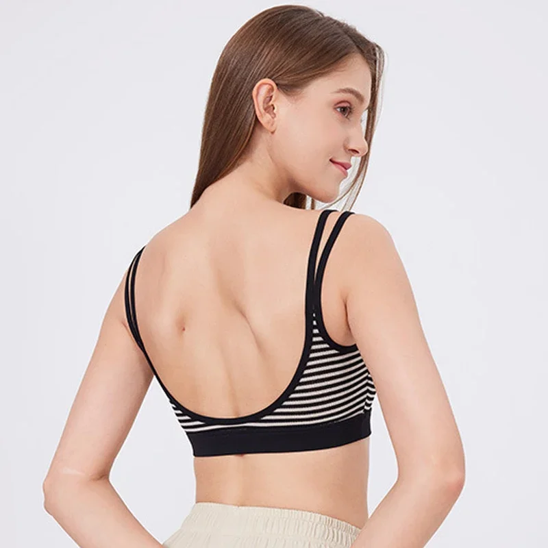 Women Fitness Yoga Bra Buttery Soft Striped Sports Underwear Breathable Quick Dry Gym Crop Top Female Sportswear Workout Clothes