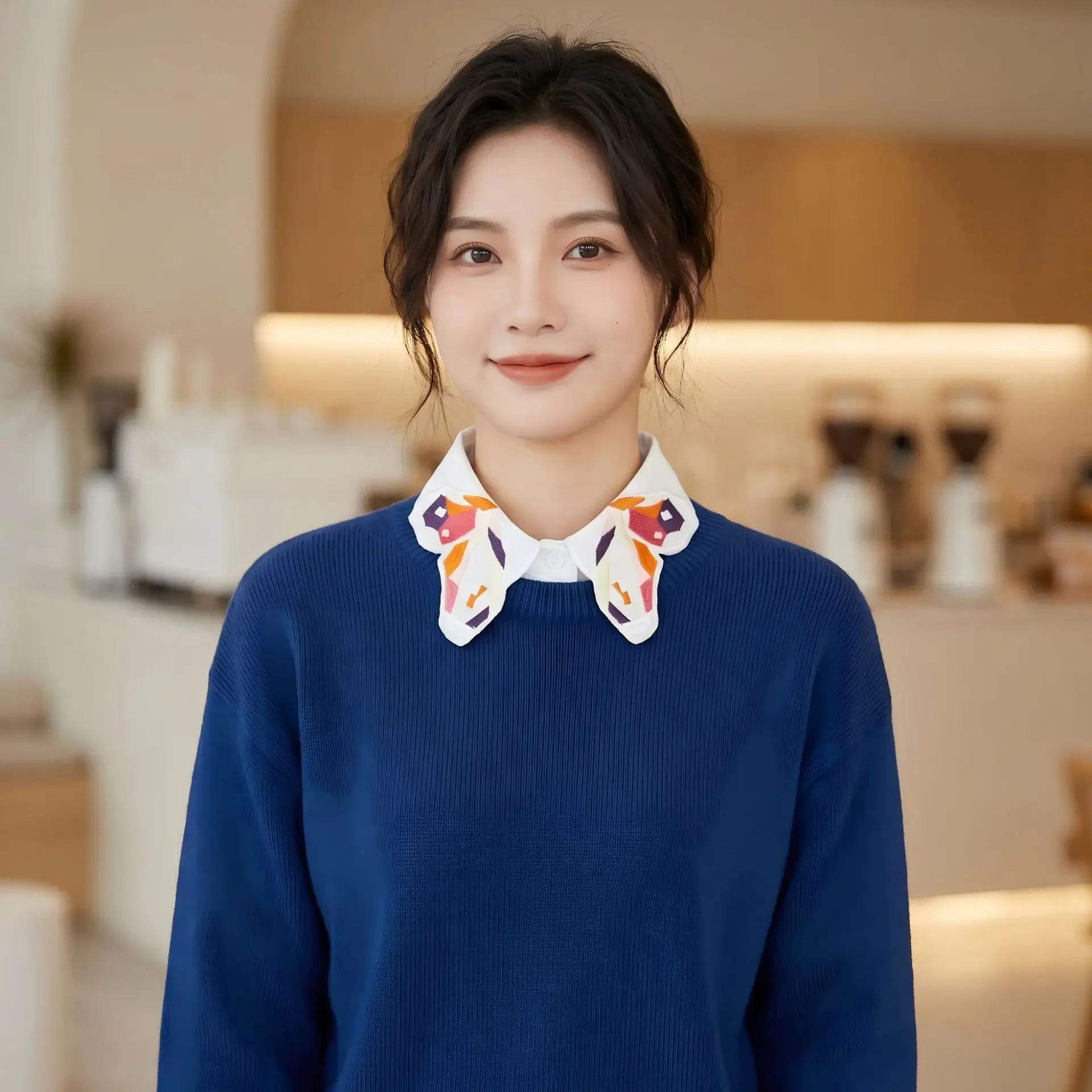 Embroidered Butterfly Fake Collar Detachable Shirt Collar Women Unisex Style Colorful Stitching Pointed Collar Sweater