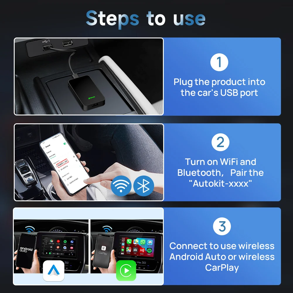 CarlinKit 5.0 sem fio Android Auto CarPlay AIBox Adaptador sem fio Spotify Waze Caixa de navegação para carro WiFi BT Wireless Auto Connect