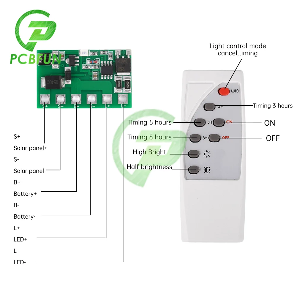 Solar Light Driver LED Control Board Long Life 6.4V 7.4V 11.1V 12V Solar Street Light Circuit Board with Remote Control For DIY