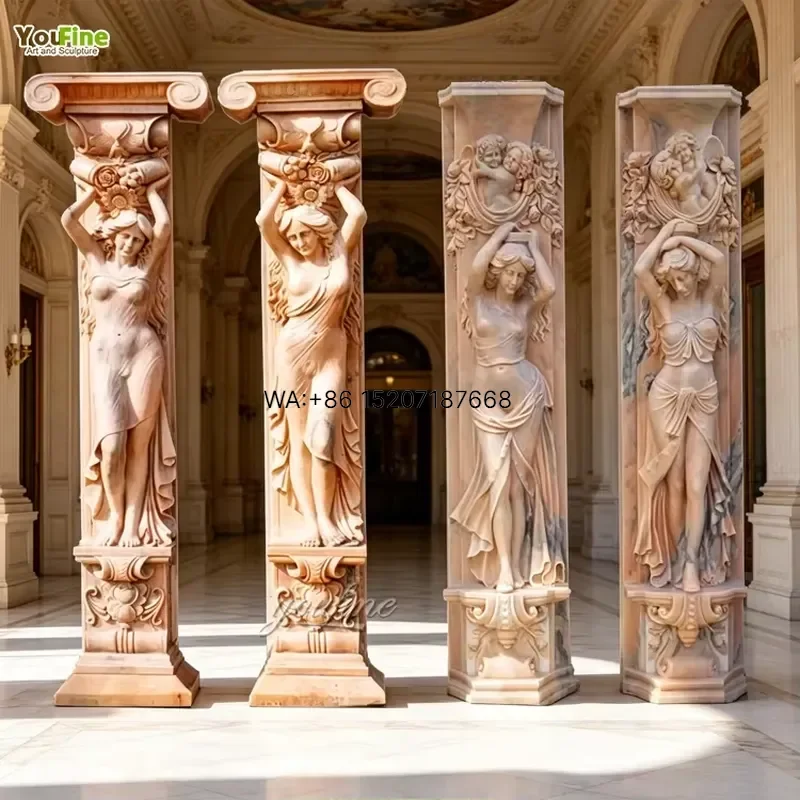 Wmwmnu for YouFine Hand Carved Natural Marble Caryatid Roman Column Classical Decorative Pillar for Luxury Hotel Villa