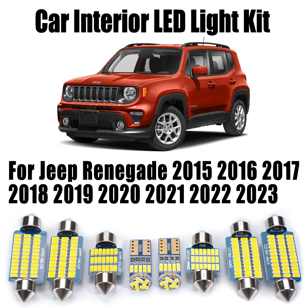 12Pcs Canbus For Jeep Renegade 2015 2016 2017 2018 2019 2020 2021 2022 2023 Car Ceiling Bulbs Kit LED Interior Dome Trunk Light
