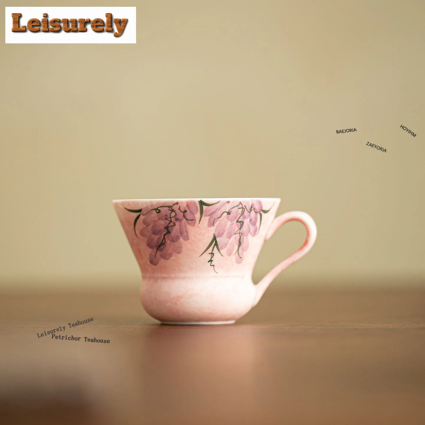 HOYIHM 75ml Powder Mist Chinese Wistaria Teacup Elegant Tea Bowl Cup For Tea Tea-tasting Fragrance Cup Chazhan Master Cups Cafes