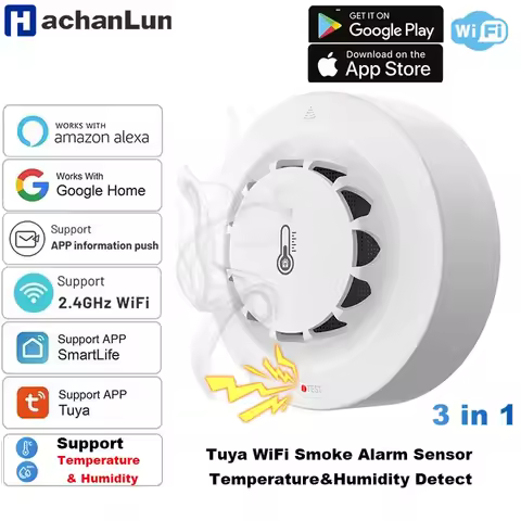 Tuya WiFi 연기 경보 온도 및 습도 연기 감지기 감지기 화재 예방 경보 훈제 장 조합 소방관