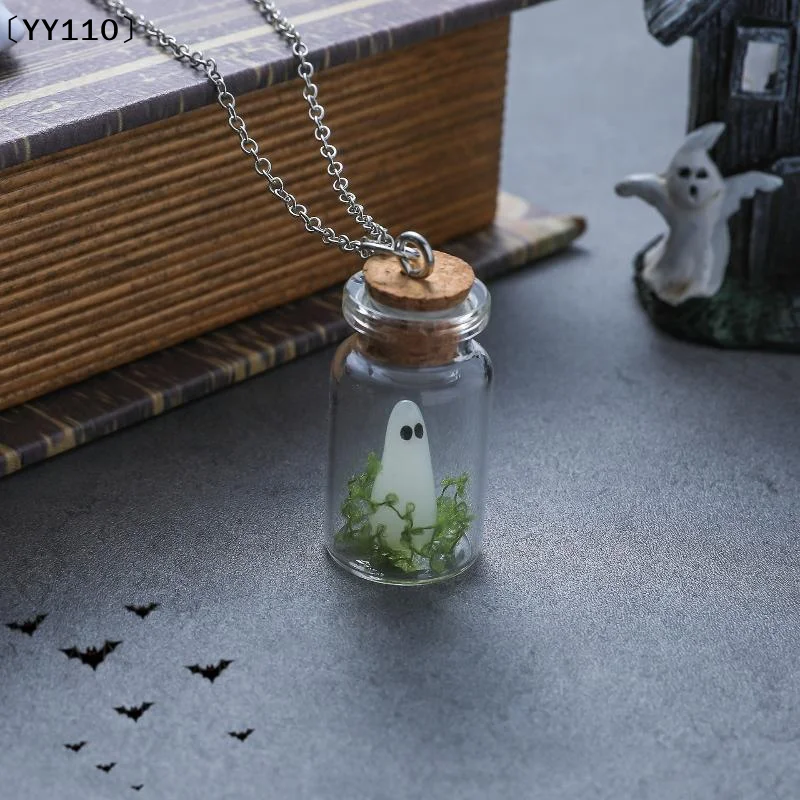 Luminous Ghost Necklace Halloween Tiny Glow Drifting Bottle Adopt Ghost Earrings Creative Design Green Specter Jewelry〔YY110〕