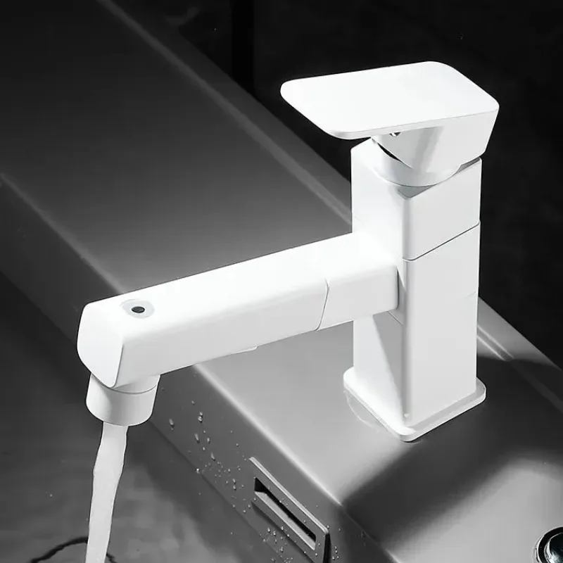 All copper pull-out faucet hot and cold domestic toilet washbasin washbasin washbasin faucet white