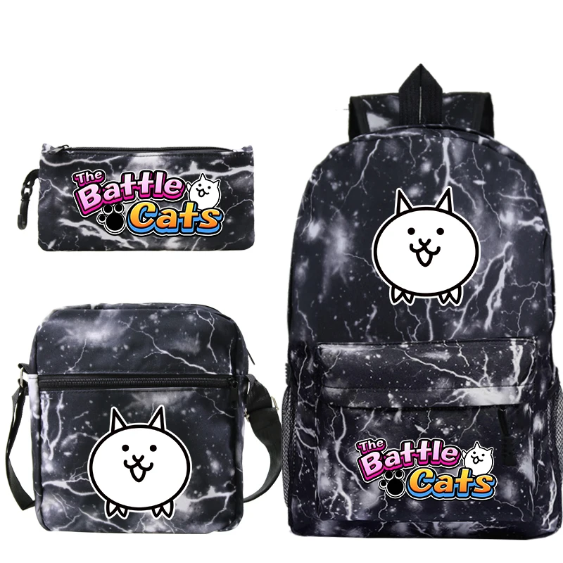 3pcs Set Nylon Backpack The Battle Cats Printing Cartoon School Bag for Boys Girls Kids Large Capacity Backpack Travel Book Bag