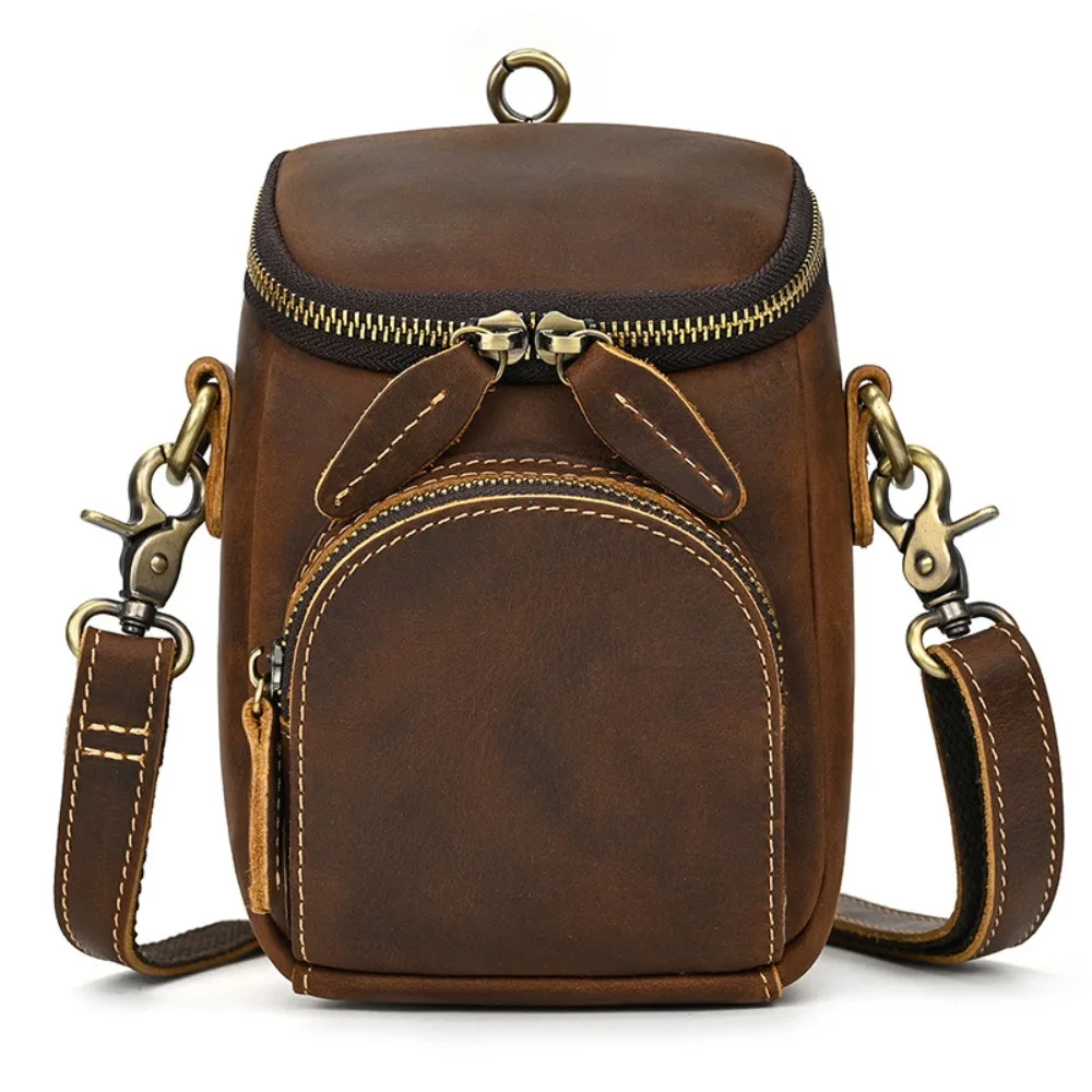 

Genuine Leather Shoulder Bag Retro Simple Brown Waist Outdoor Multi-use High-end Top Layer Fashion Cowhide Belt Hanging Bag
