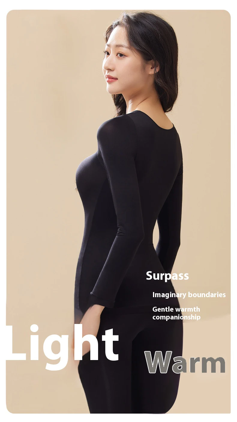 Winter Women Thermal Underwear Set Ultra Thin Long Sleeves Solid Lingerie High Elastic Constant Temperature Warm Clothes Autumn image 3