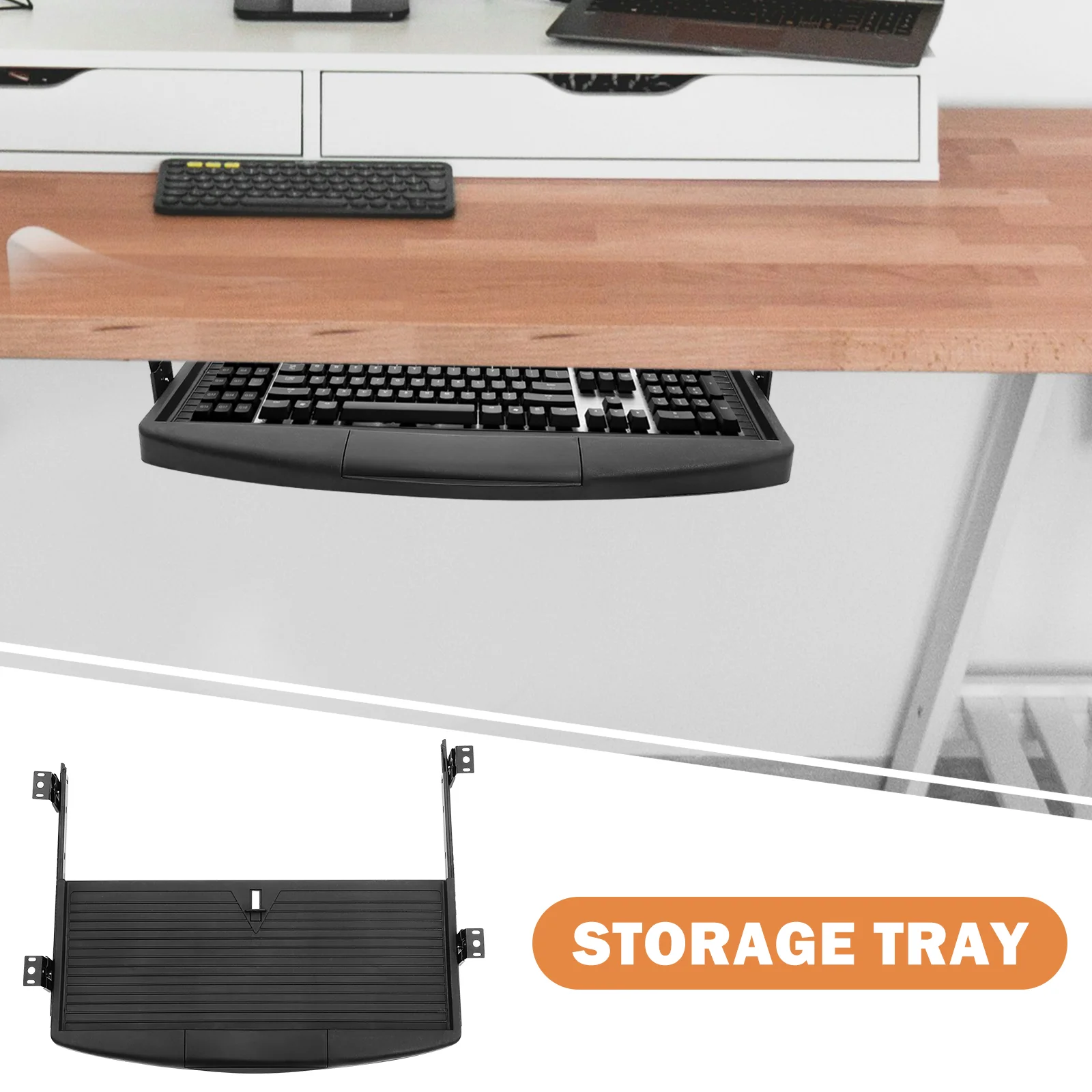 Slide Computer Keyboard Adjustable Stand Office Mouse Platform Tray Drawer with Pen Box Rotating Position under Desk Pull Out