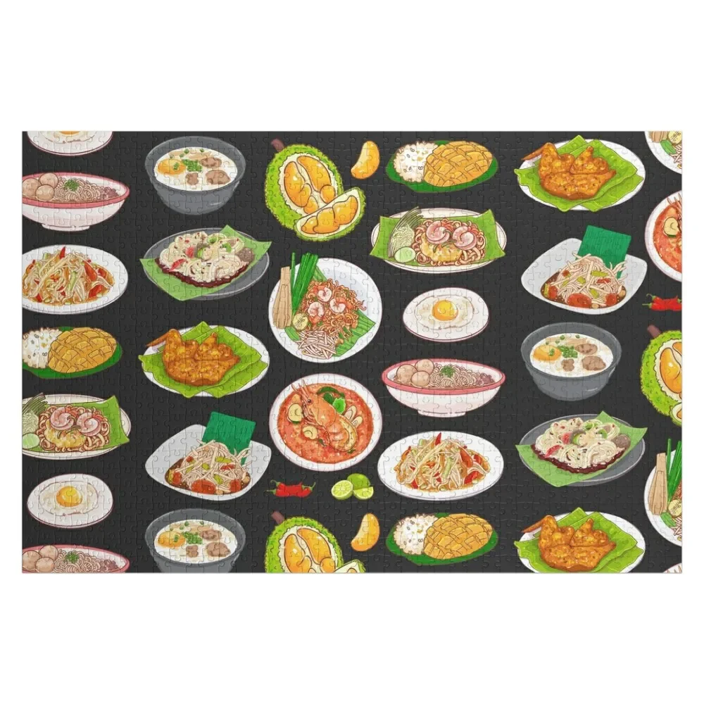 Surtido de comida tailandesa para adultos, puzle de madera, Tom Yum, Pad Thai, ensalada y más, juguetes personalizados, rompecabezas para niños pequeños